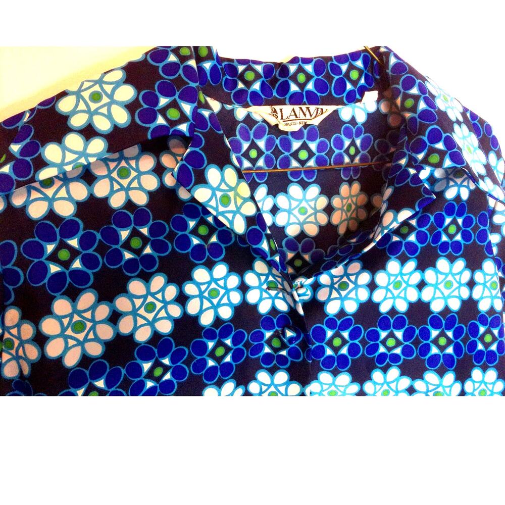 Vtg 70s Lanvin Paris Psychedelic Op Art Mod Graphic Dagger Collar Blouse 18 READ - Picture 9 of 11